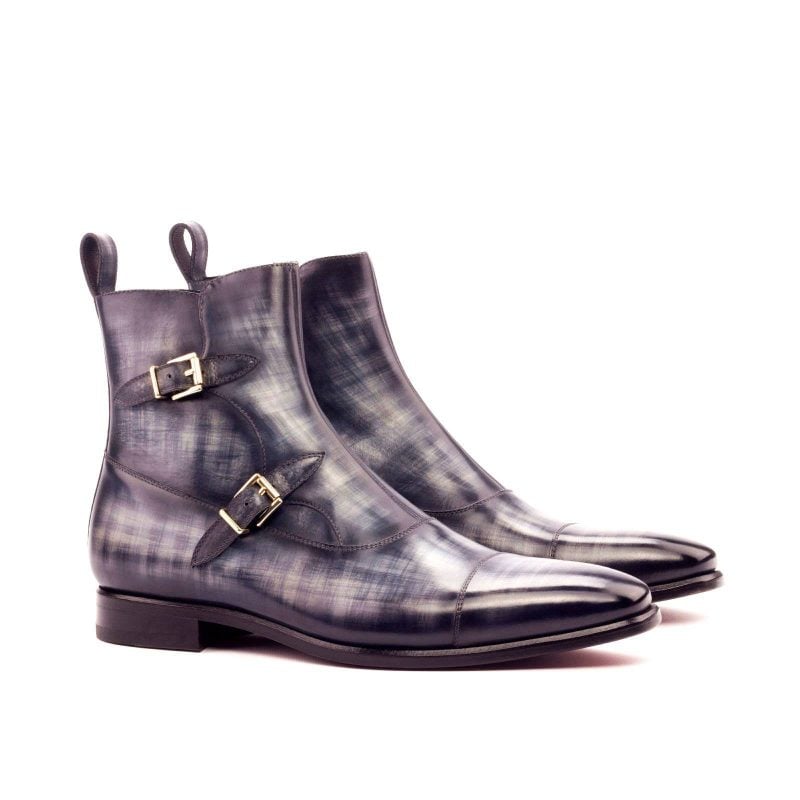 Grey Hand Patina Men's Double Buckle Boots