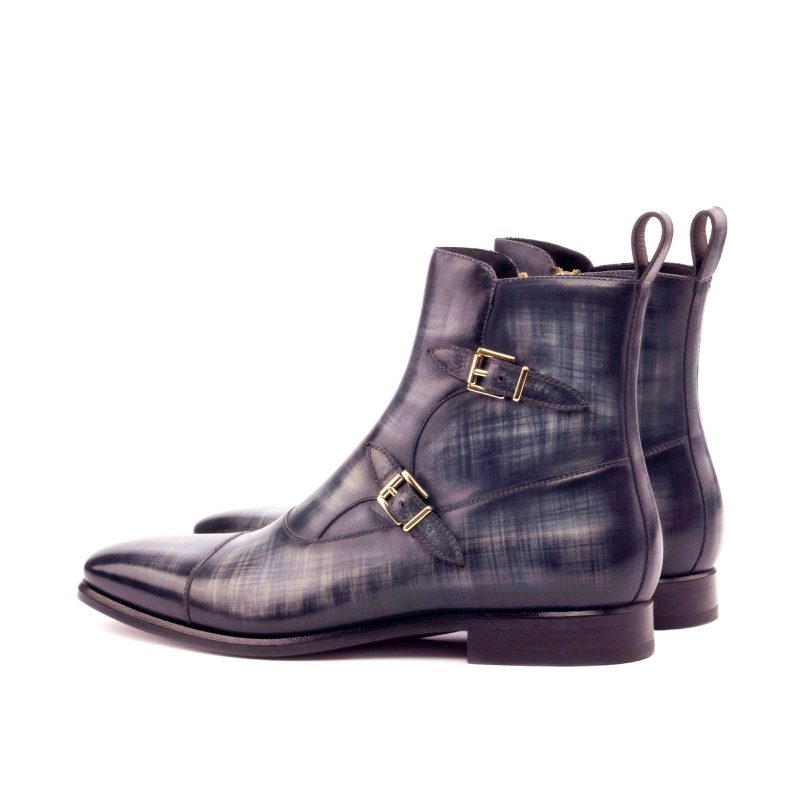 Grey Hand Patina Men's Double Buckle Boots