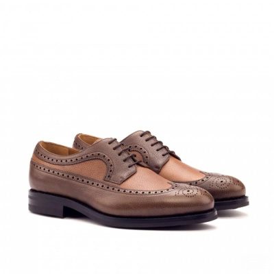 Custom Made Goodyear Welted Long Wingtip Blucher in Medium and Dark Brown Painted Full Grain Leather