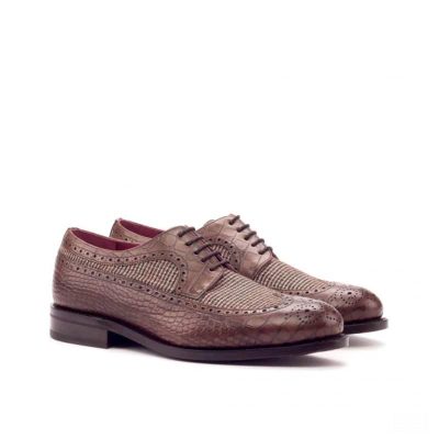 Custom Made Goodyear Welted Long Wingtip Blucher in Brown Croco and Tweed