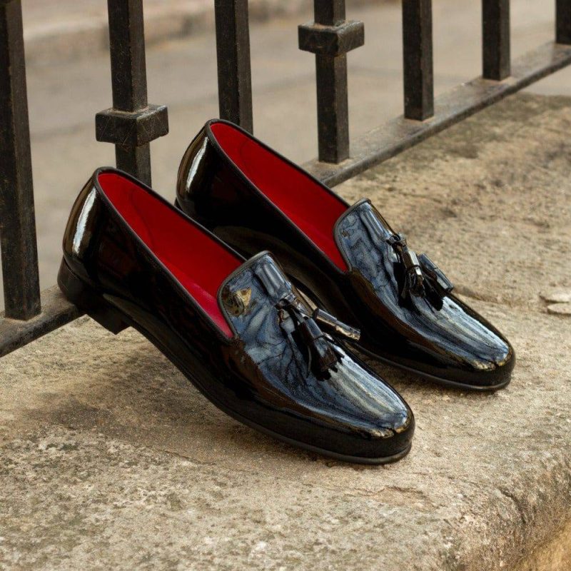 Custom Made Men's Wellington Slippers in Black Patent Leather