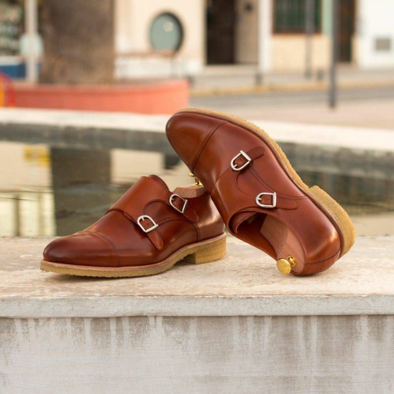 Custom Made Men's Double Monks in Cognac Polished Calf Leather